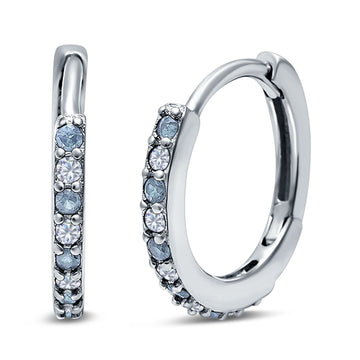 Half Eternity Hoop Earrings Round Simulated Aquamarine Cubic Zirconia 925 Sterling Silver (16mm)